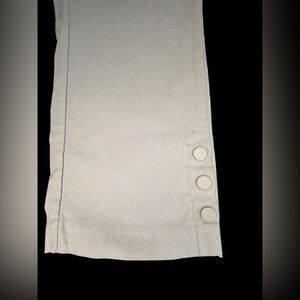 TRIBAL Women’s Gray Flat Front Pants Size 14 ~ Buttons on the leg hem